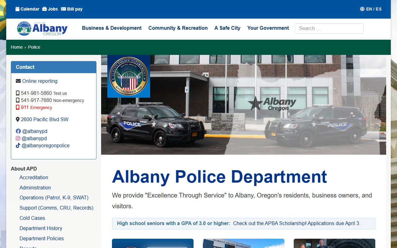 Albany Police Department for DUI arrest reports and records requests