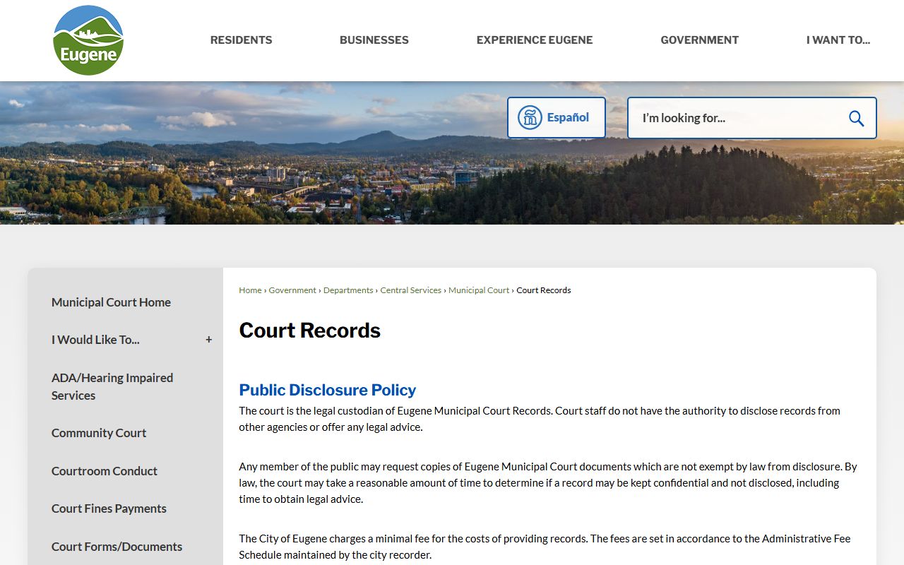 Eugene Court Records office for public DUI record requests