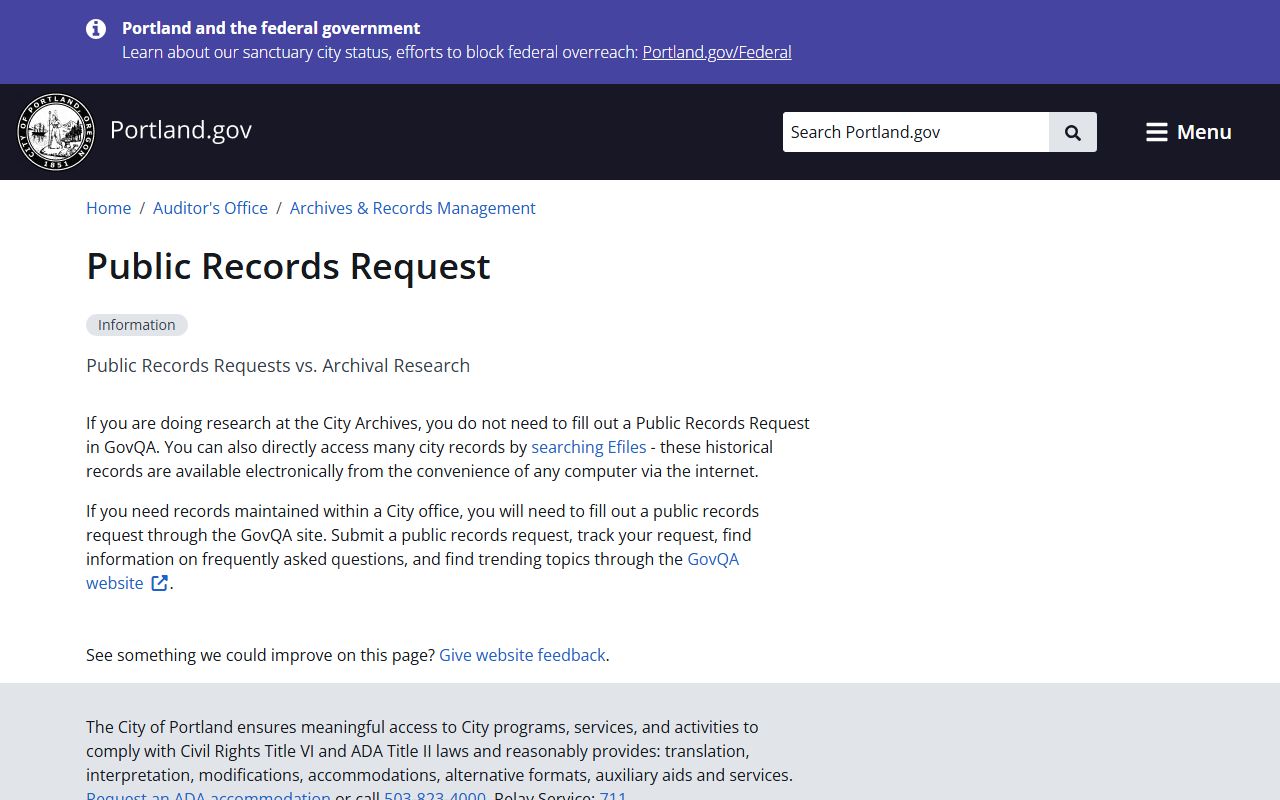 Portland City Archives for historical DUI and public records