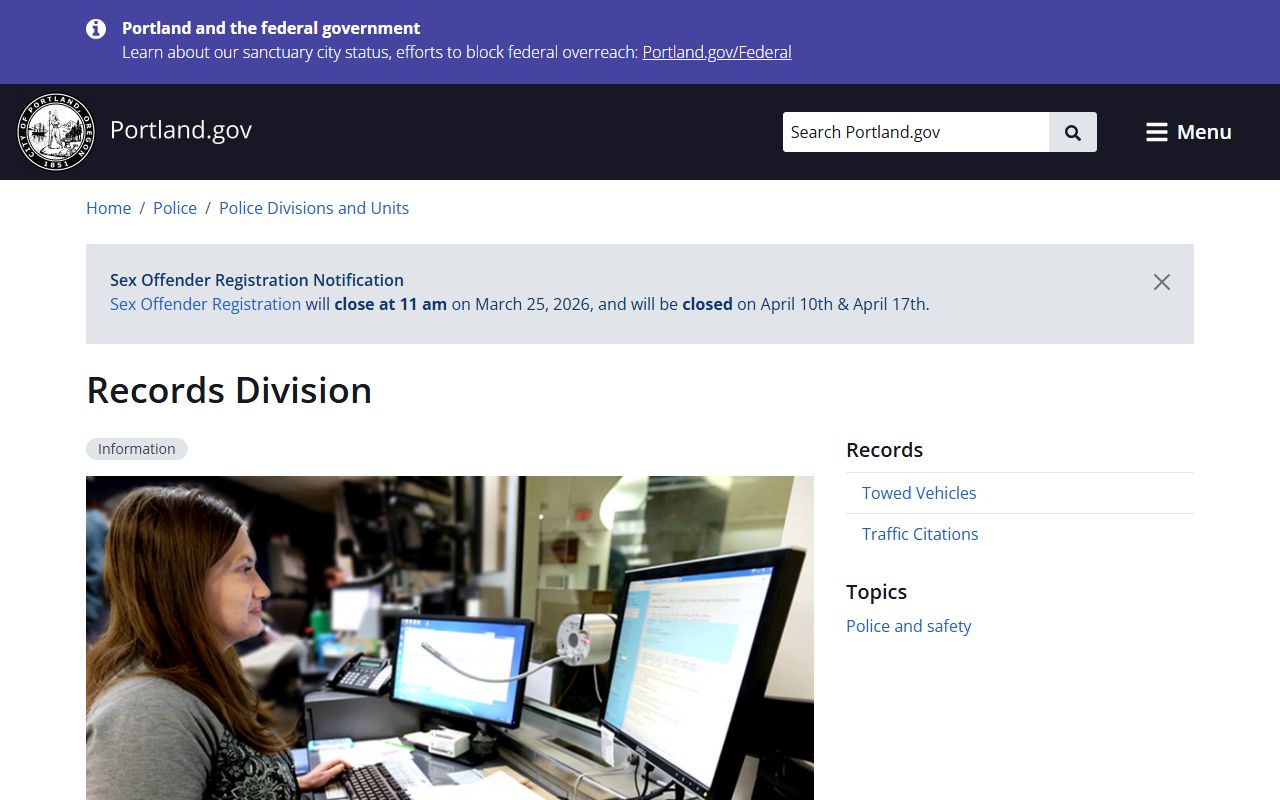 Portland Police Bureau Records Division for DUI record requests