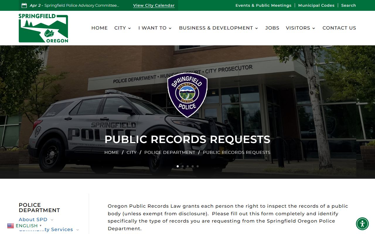 Springfield Police Department records division for DUI record requests