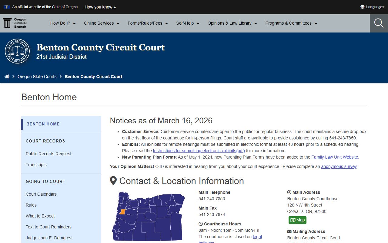 Benton County Circuit Court DUI records access page