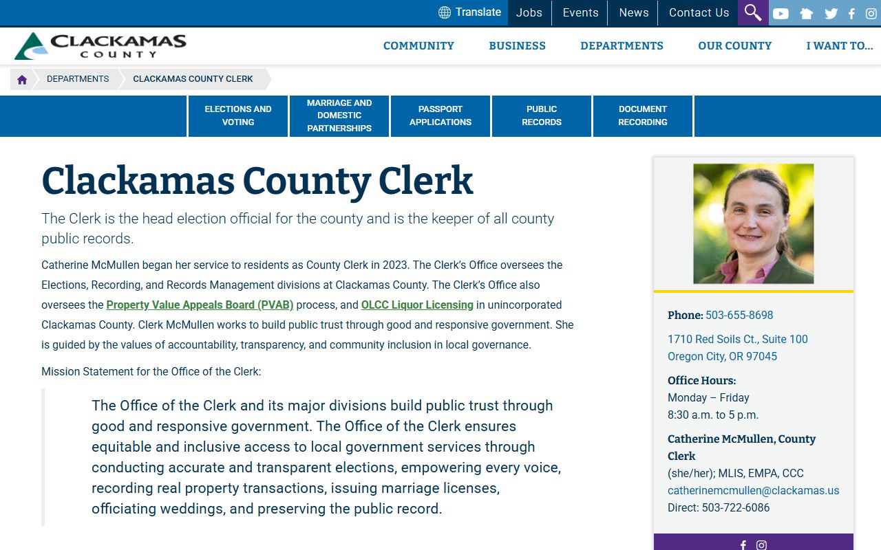 Clackamas County Clerk website for DUI records