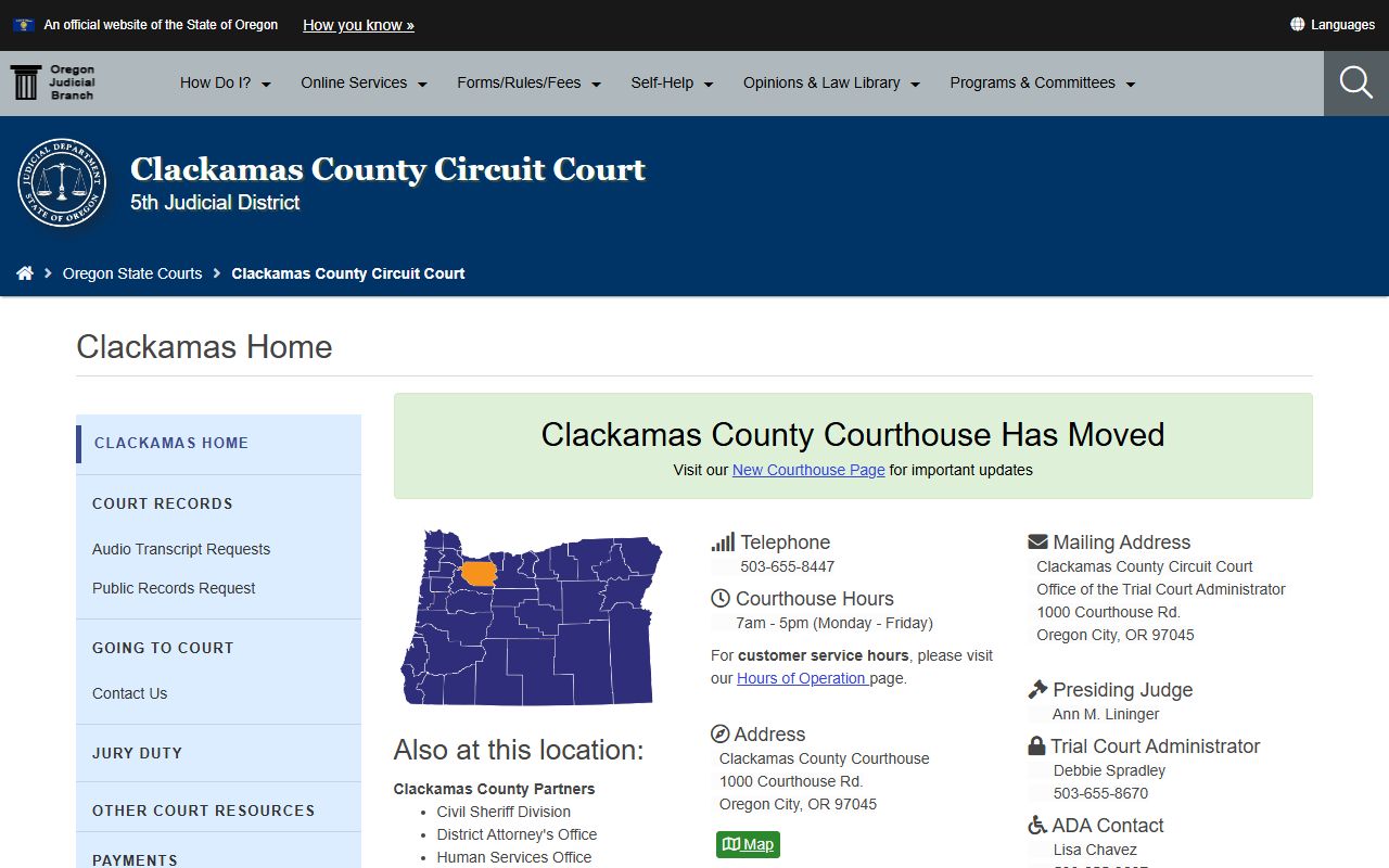 Clackamas County Circuit Court website for DUI records