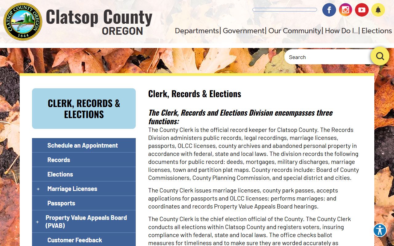 Clatsop County Clerk office for record requests