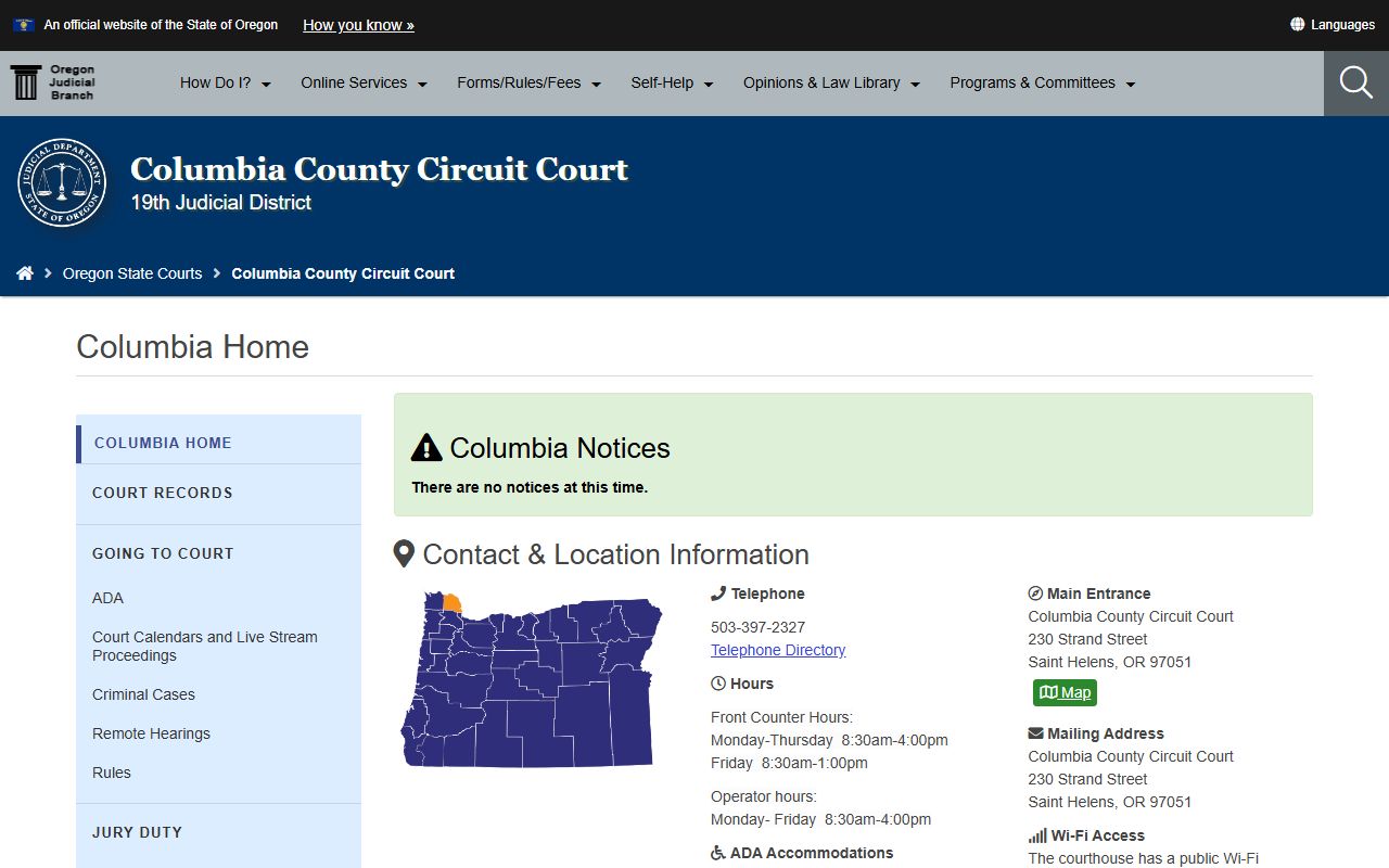 Columbia County Circuit Court DUI records access page
