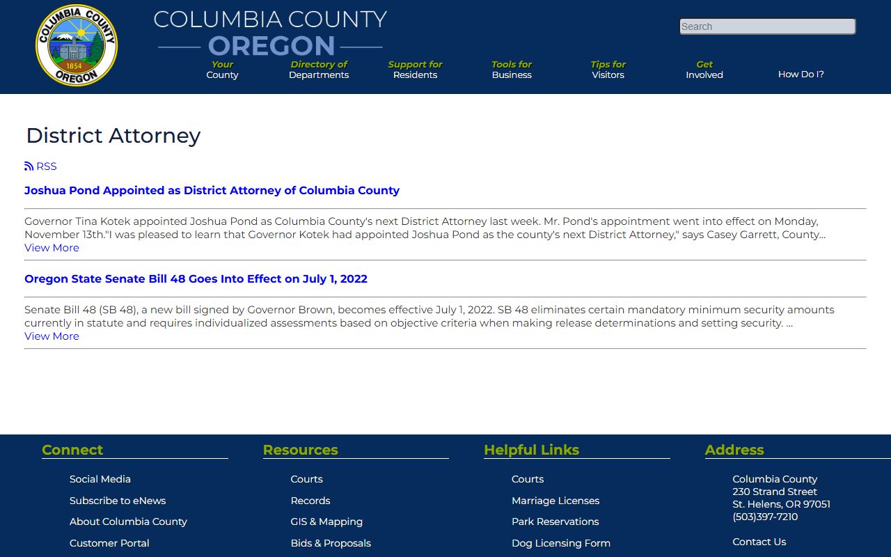 Columbia County District Attorney office for DUI records