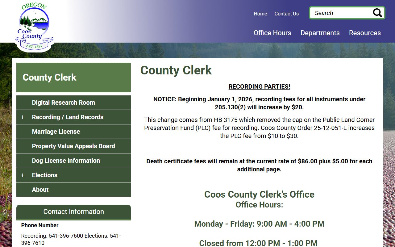 Coos County Clerk office for DUI record requests