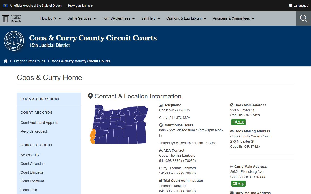 Coos County Circuit Court DUI records access page