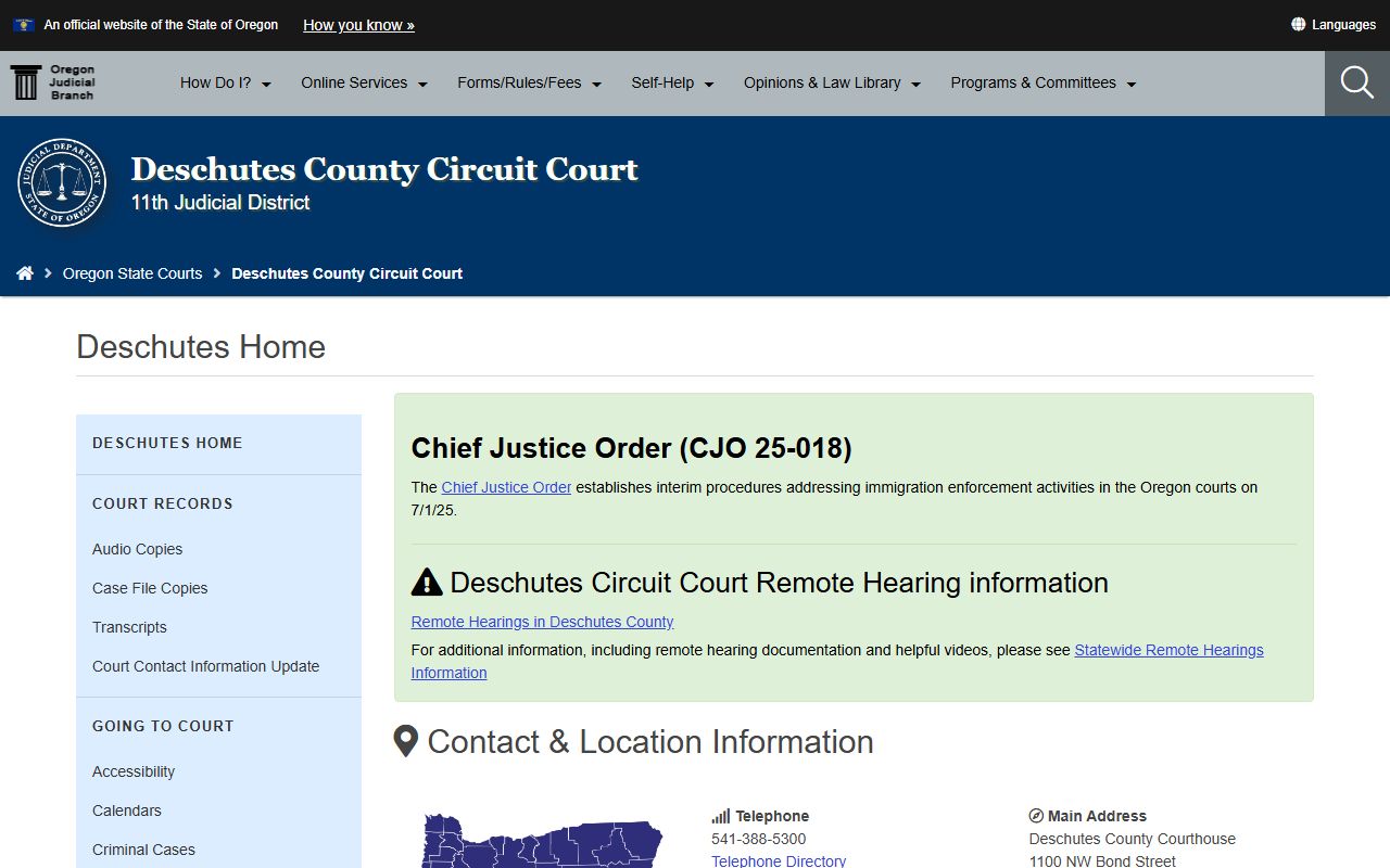 Deschutes County Circuit Court DUI records access page