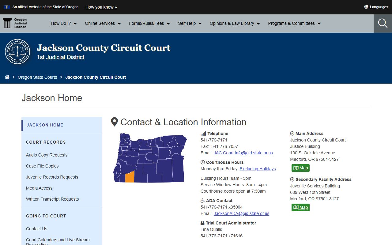 Jackson County Circuit Court website for DUI records