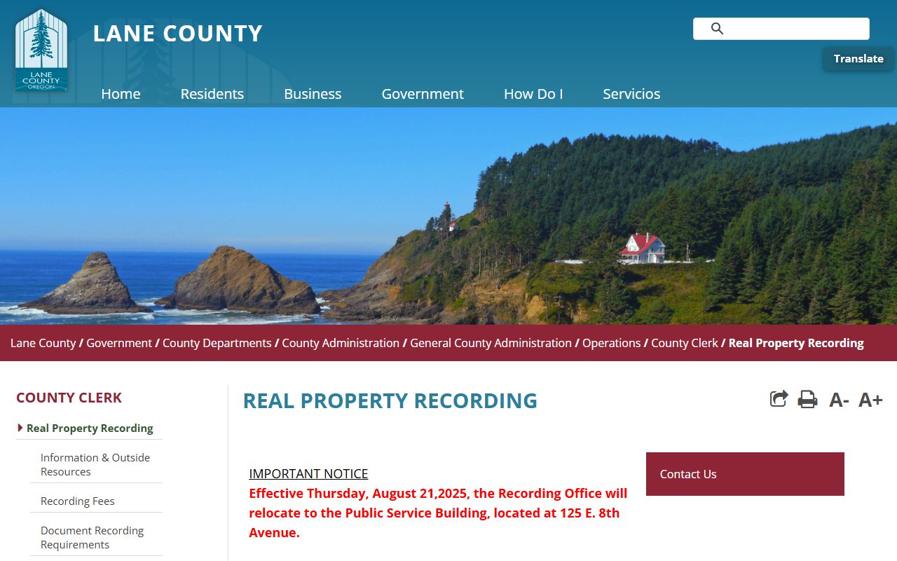 Lane County Clerk office for related public records