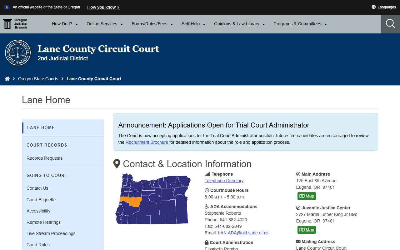 Lane County Circuit Court website for DUI case records
