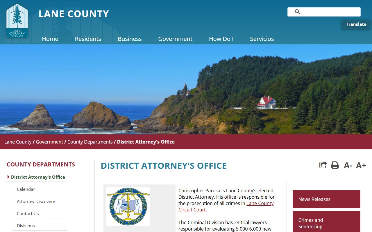 Lane County District Attorney office for DUI case prosecution