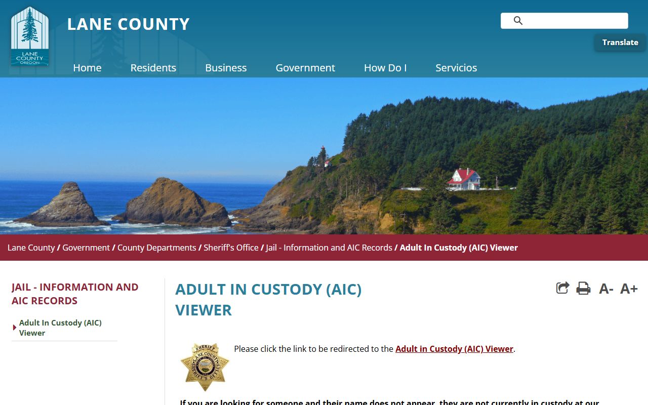 Lane County inmate viewer for current DUI custody records
