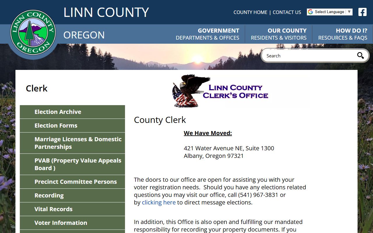 Linn County Clerk office for official records