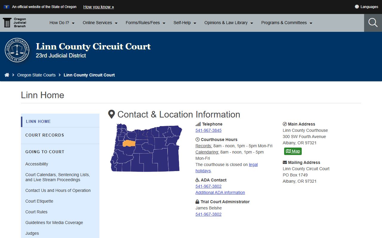 Linn County Circuit Court DUI records access page