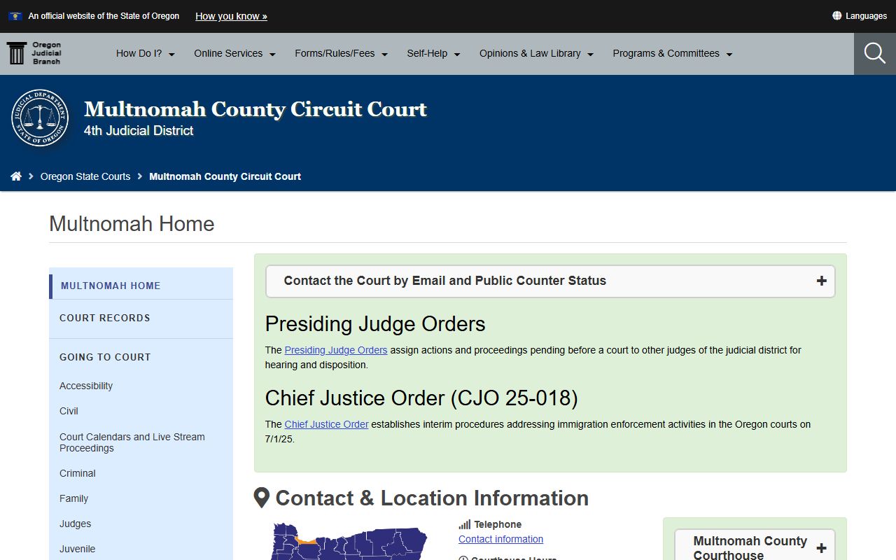 Multnomah County Circuit Court DUI records access page