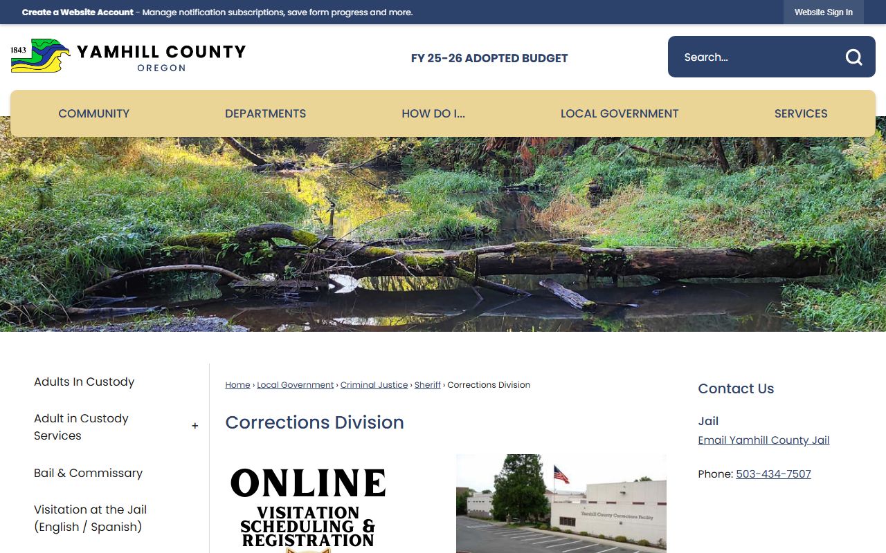 Yamhill County Corrections Division jail records page
