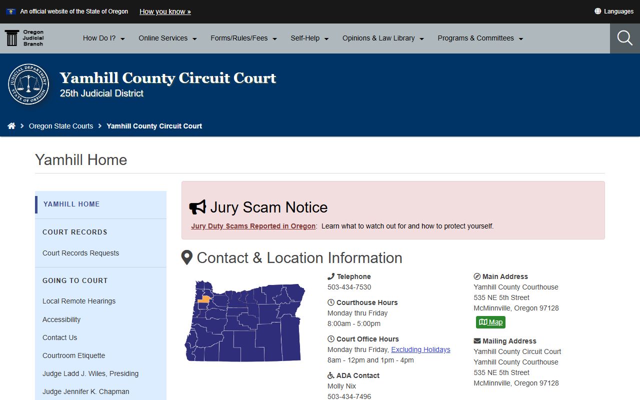 Yamhill County Circuit Court DUI records access page