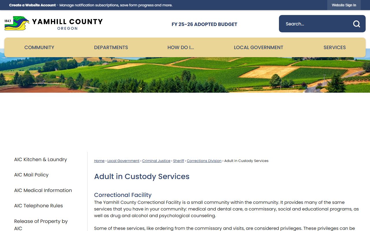 Yamhill County Sheriff office page for DUI records