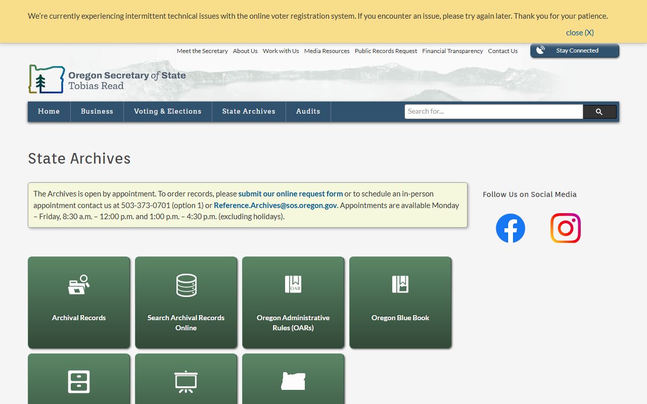 Oregon State Archives page for historical DUI records research